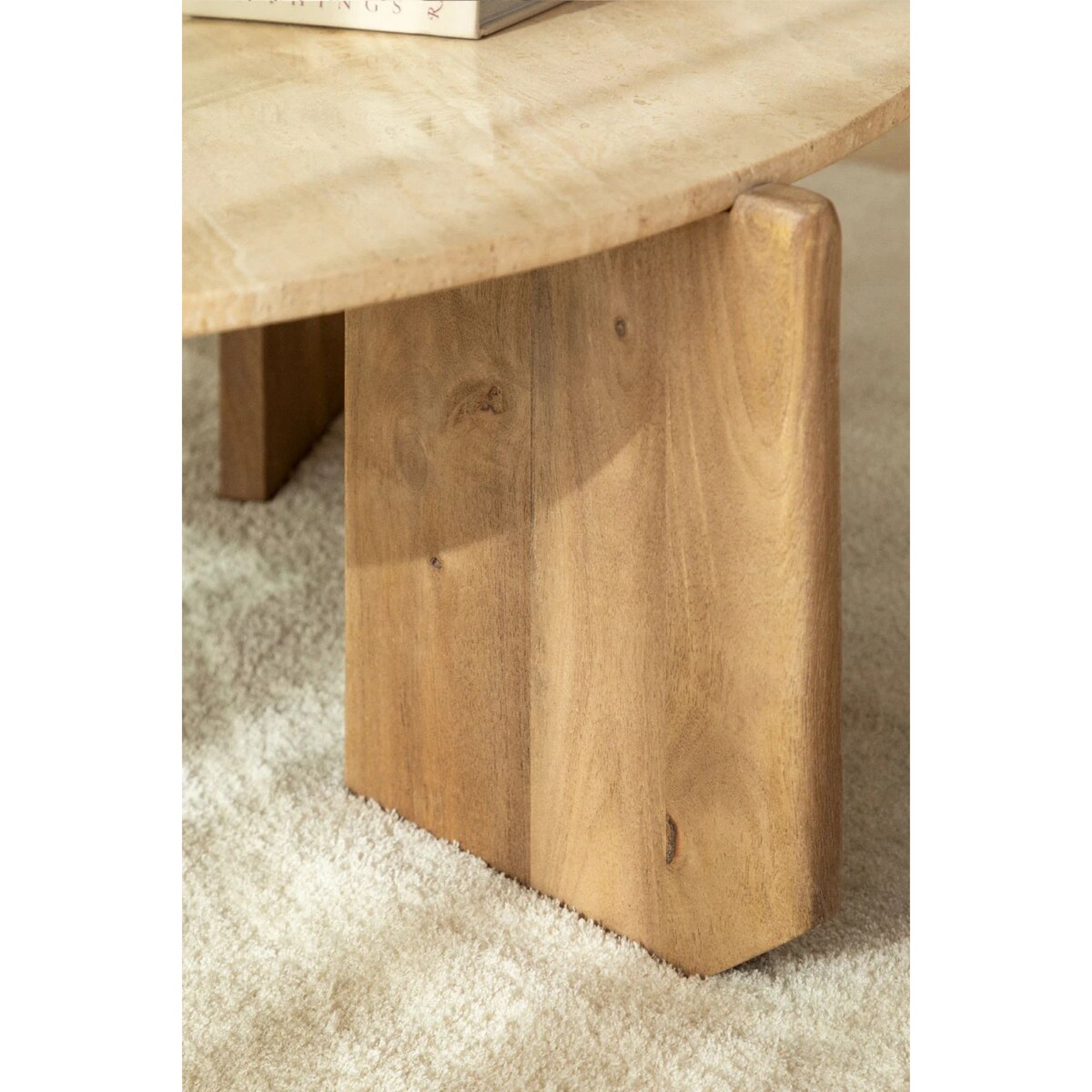 Okrągły stolik kawowy z drewna mango i trawertynu Lavinia Ø85 cm