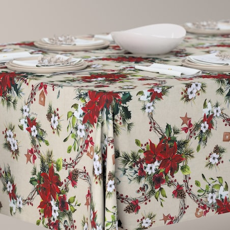 Obrus prostokątny 100 x 100 cm gwiazdy betlejemskie na szaro-beżowym tle