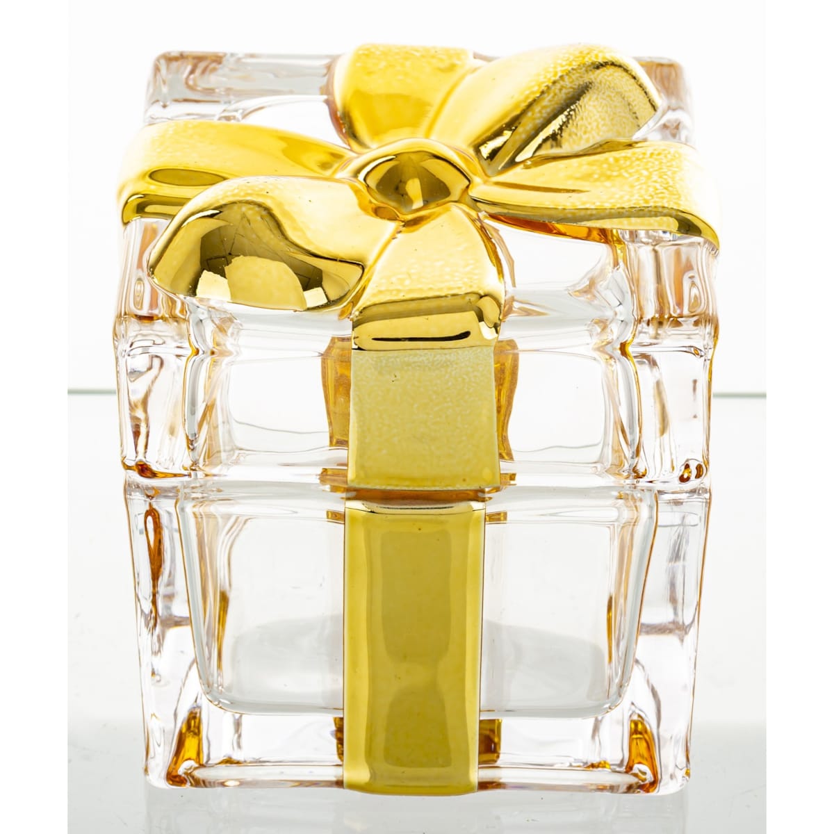 Szklany pojemnik z kokardką 8x8,5x8,5 cm NASTRO złoty