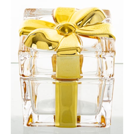 Szklany pojemnik z kokardką 8x8,5x8,5 cm NASTRO złoty
