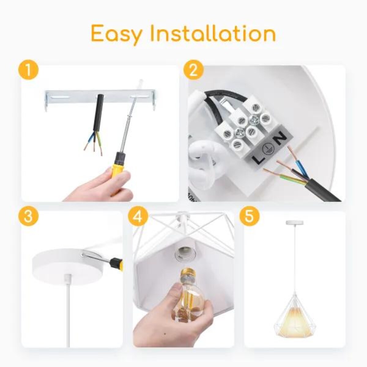 żyrandol z żelazną klatką loft biały e27