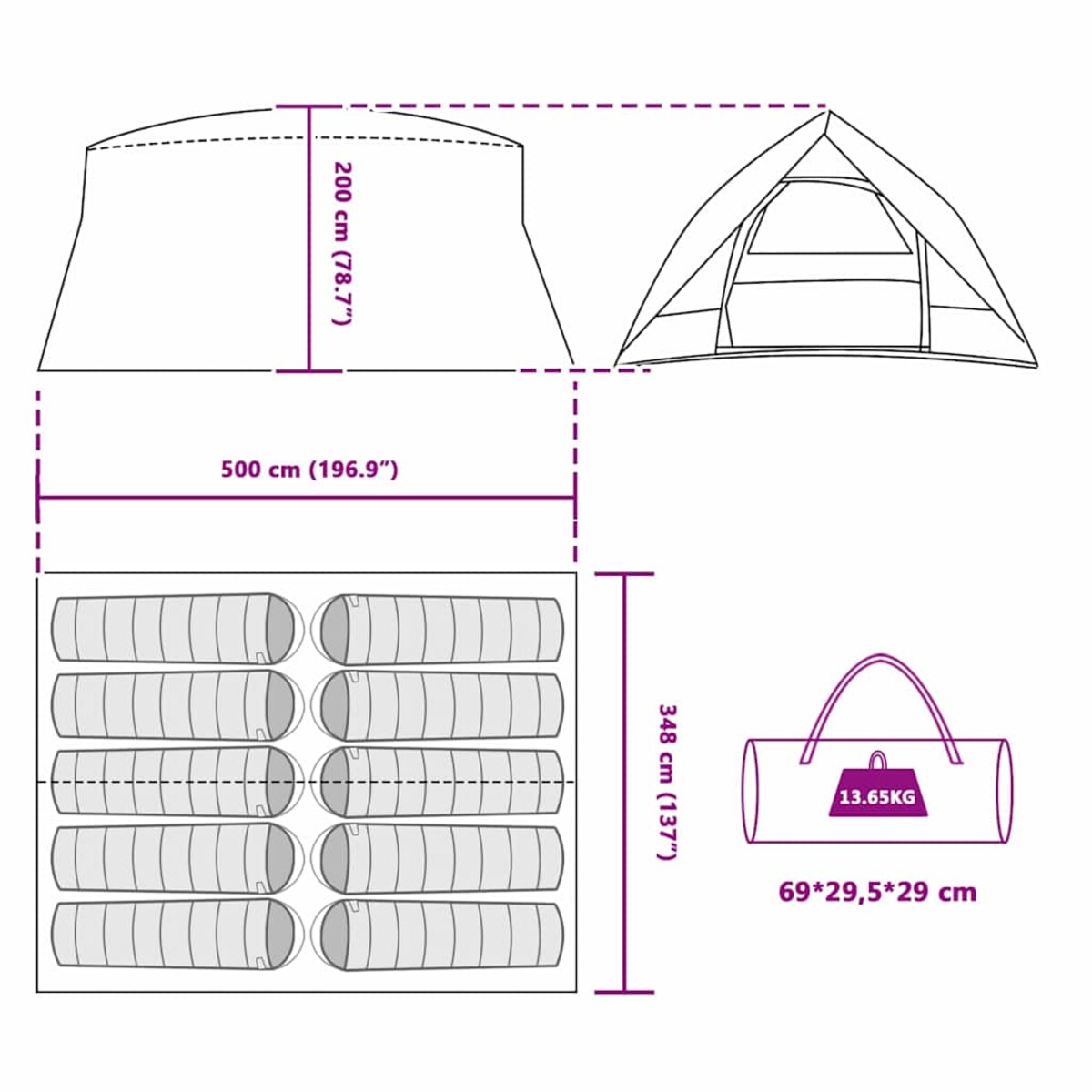 vidaXL Namiot tunelowy 500 x 348 x 200 cm