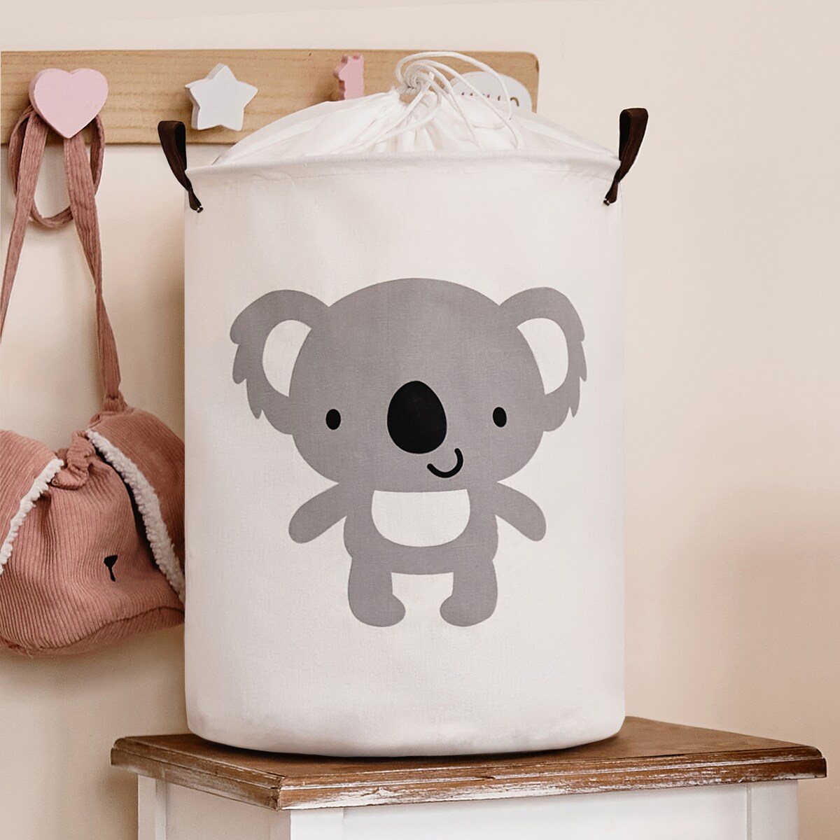 bawełniany kosz na zabawki sipo, zamykany na ściągacz, koala, xl