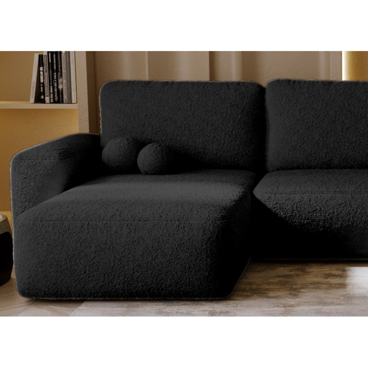 Narożnik U ILO z pojemnikiem na pościel i funkcja spania, czarny