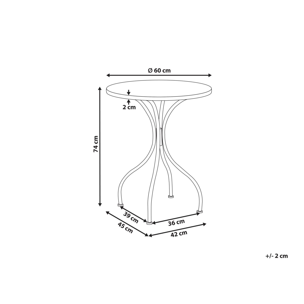 Stolik bistro ARTENA 60 cm Efekt lastryko Metal Czarny