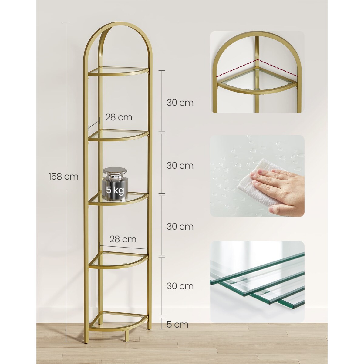 Regał Szklany Na Ksiązki Kwiaty Do Pokoju Sypialni Biura Przedpokoju Złoty