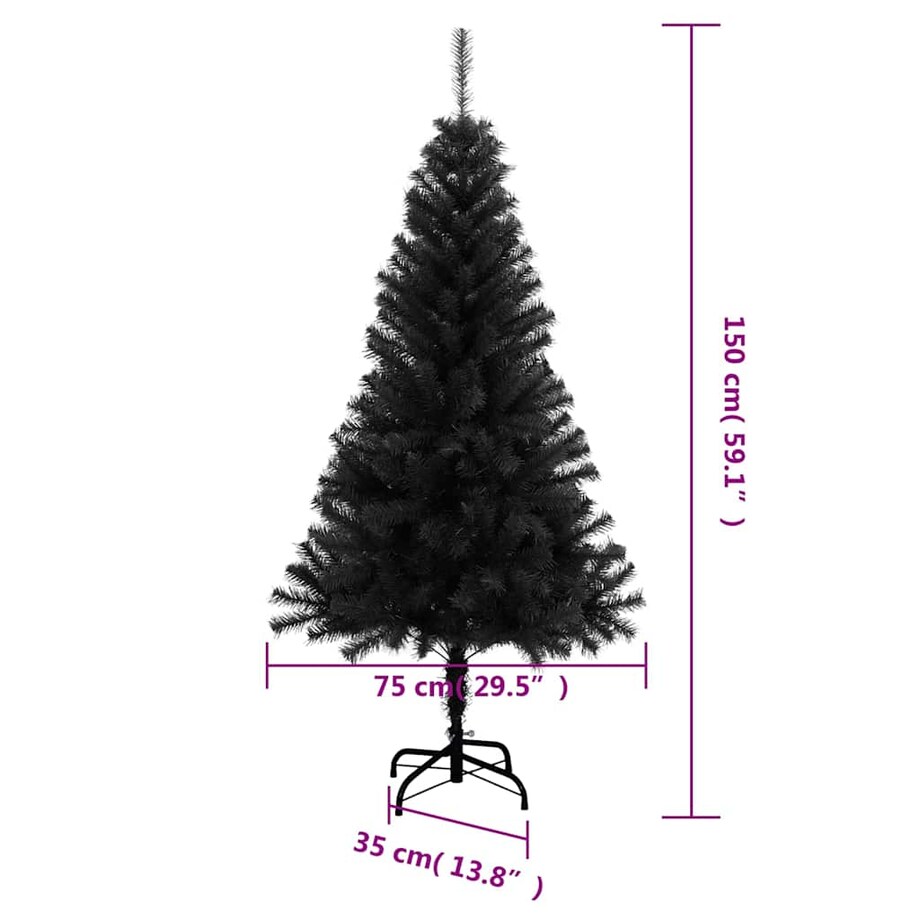 vidaXL Sztuczna choinka ze stojakiem, czarna, 150 cm, PVC