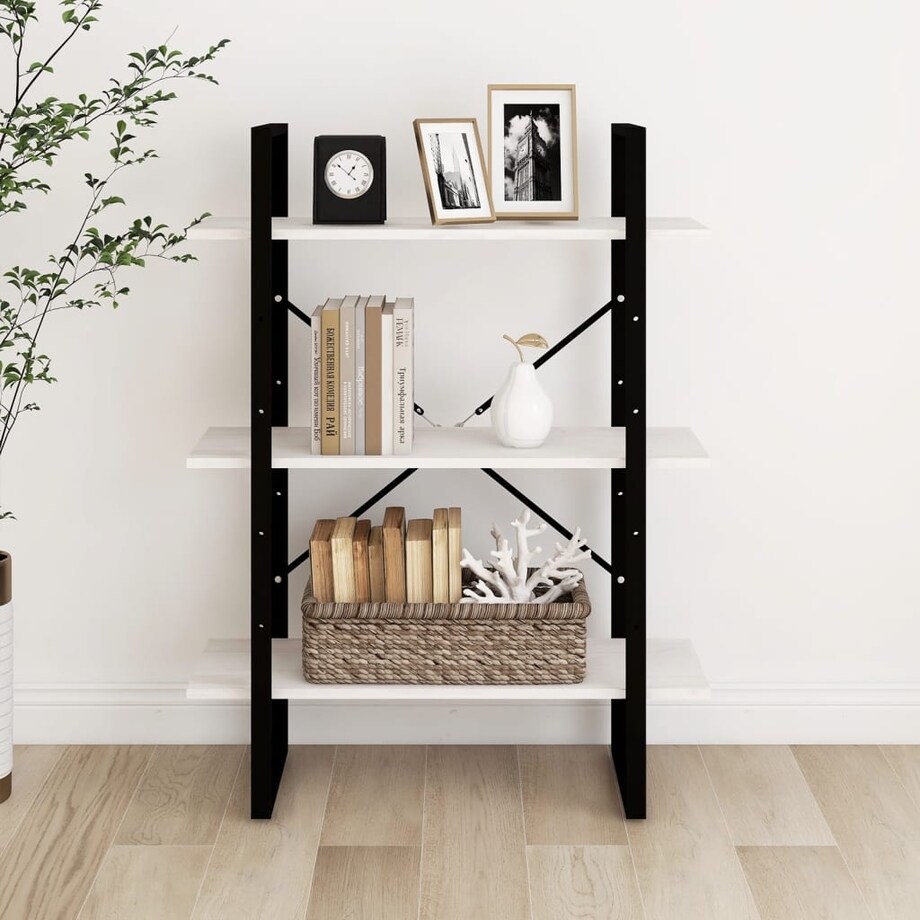 vidaXL 3-poziomowy regał na książki, biały, 80x30x105 cm, lita sosna