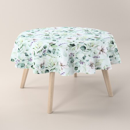 Obrus okrągły 160 x 160 cm magnolie na miętowym tle