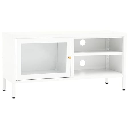 vidaXL Szafka pod telewizor, biała, 90x30x44 cm, stal i szkło