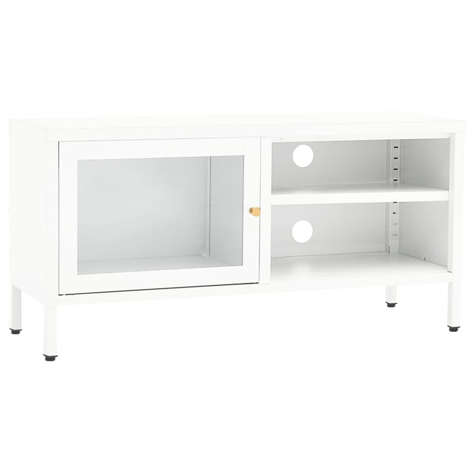 vidaXL Szafka pod telewizor, biała, 90x30x44 cm, stal i szkło