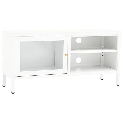 vidaXL Szafka pod telewizor, biała, 90x30x44 cm, stal i szkło