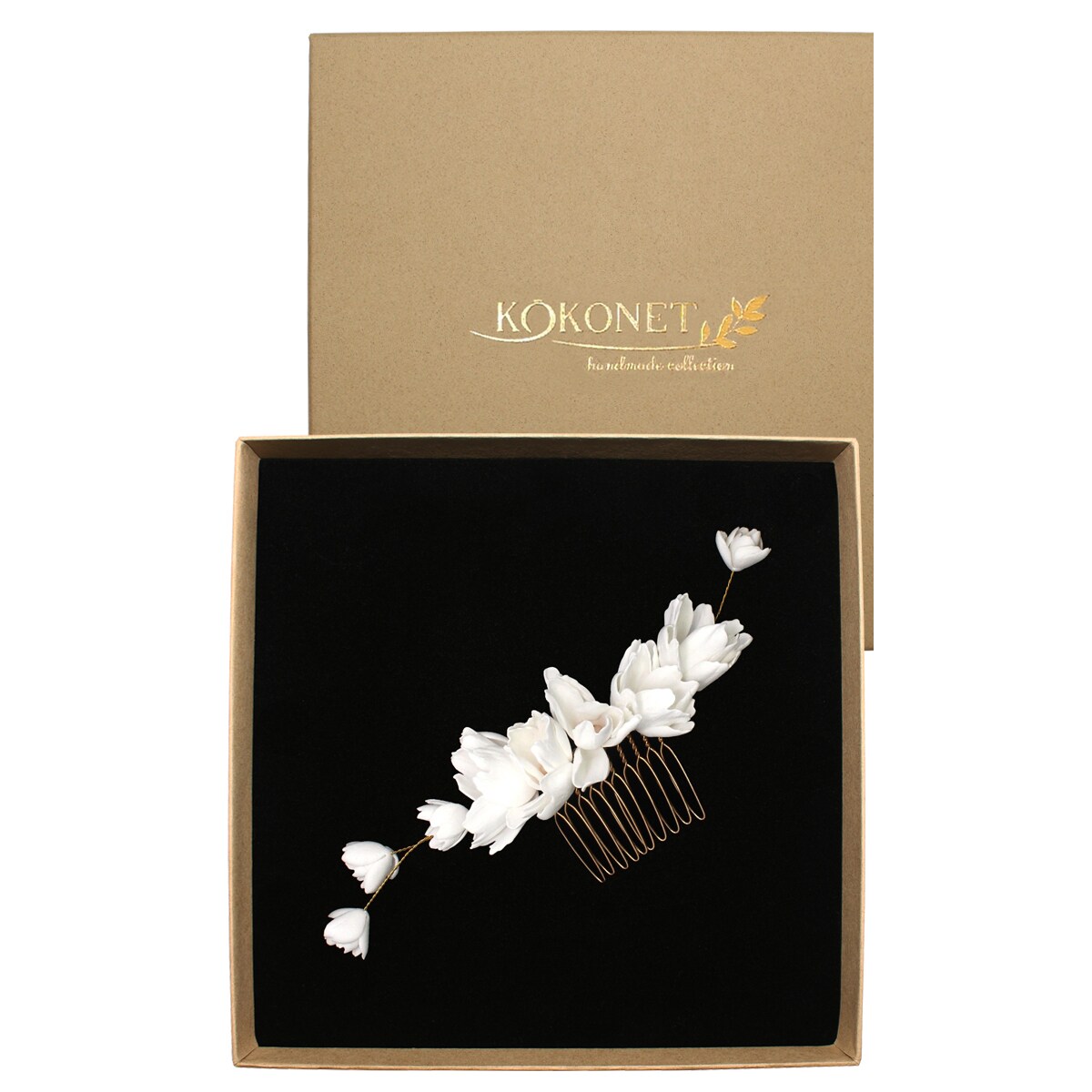 Grzebyk kwiatowy ręcznie formowany lekki elegancki złoty boho unikalny ŚLUB