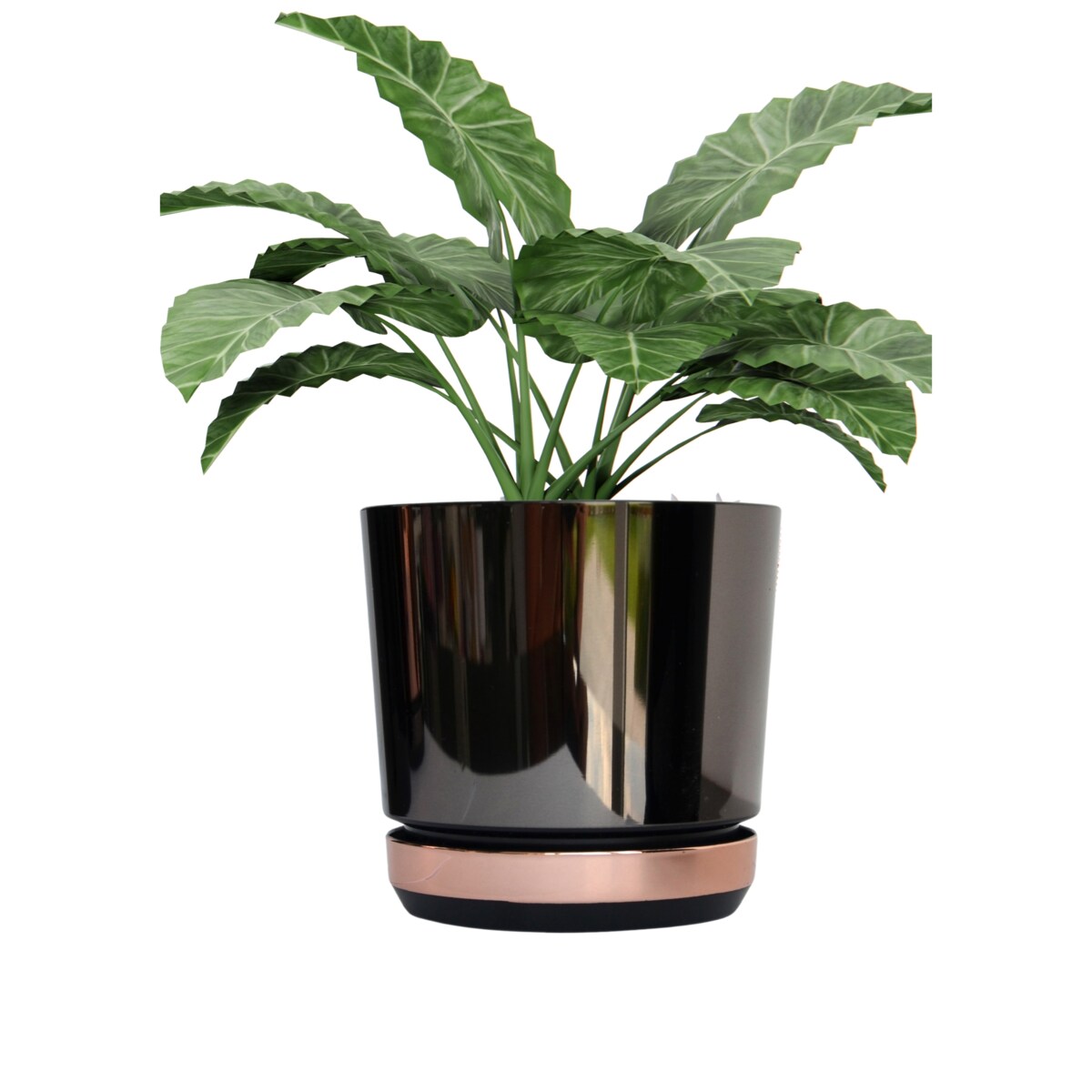 16 Doniczka DUO CZARNA z podstawką ŁOSOSIOWA dwukolorowa nowoczesna industrialny loft glamour wysoki połysk metaliczna elegancka