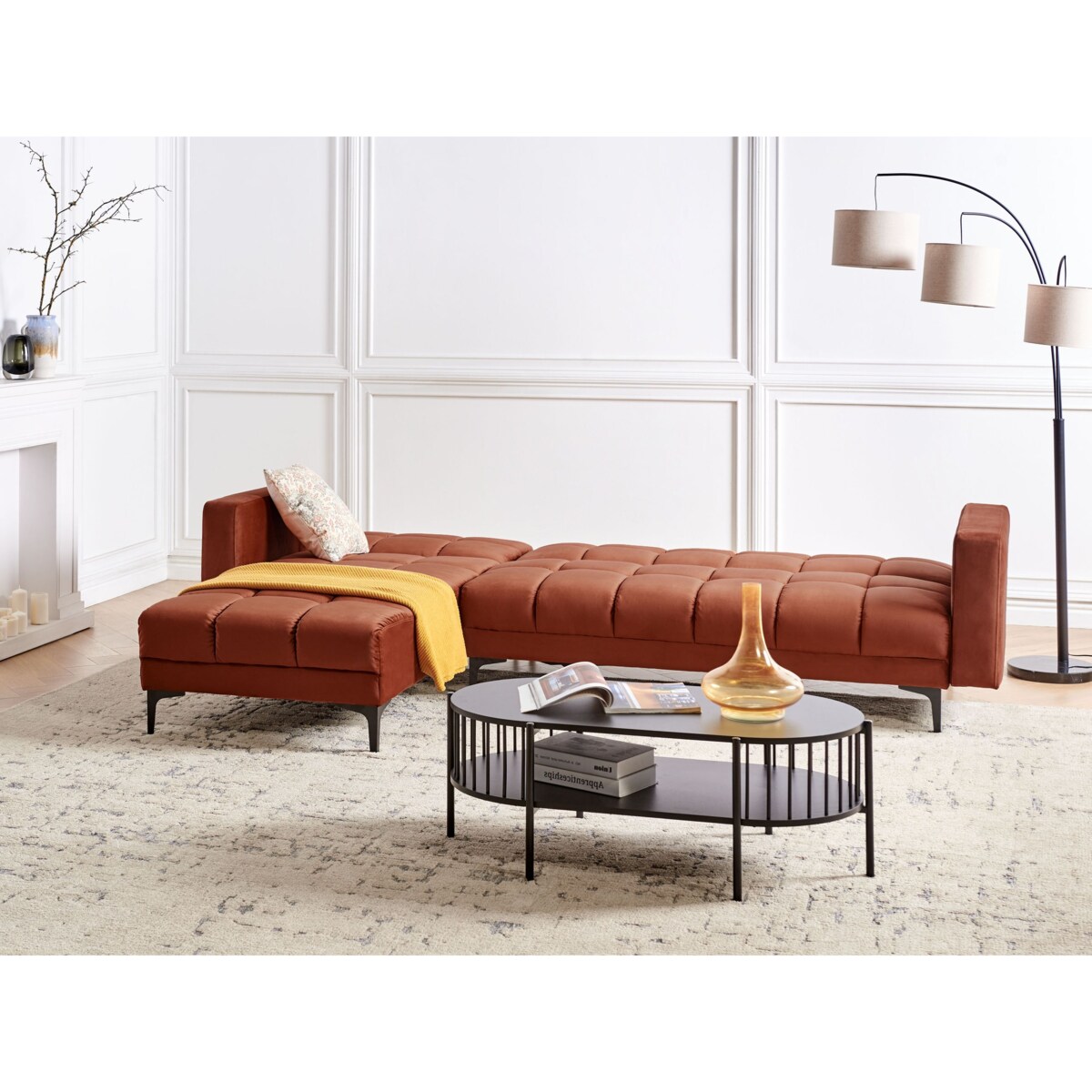 Sofa narożna prawostronna ALNES Jasnoczerwony Welur Prawostronny