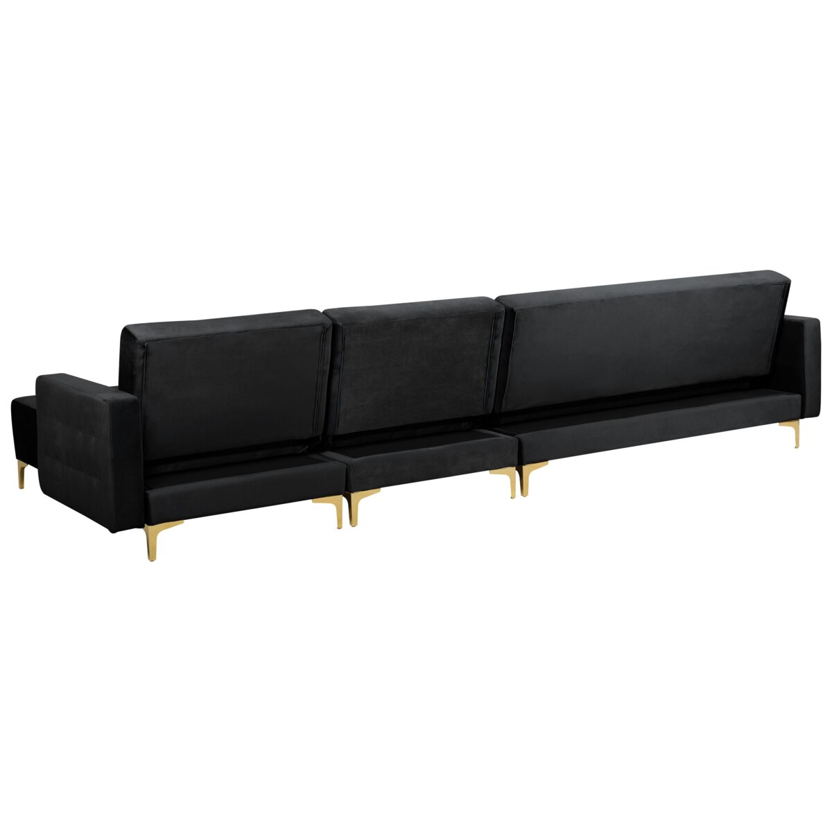 Narożnik rozkładany 5-osobowy welurowy lewostronny czarny ABERDEEN