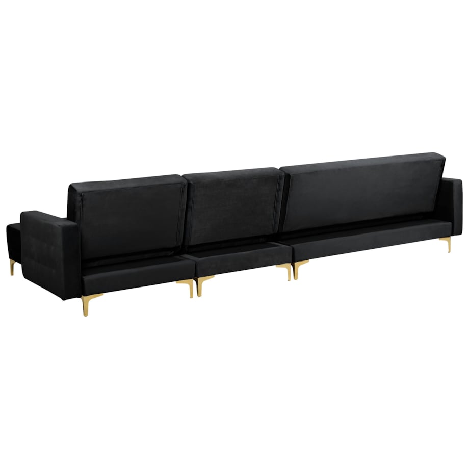 Narożnik rozkładany 5-osobowy welurowy lewostronny czarny ABERDEEN