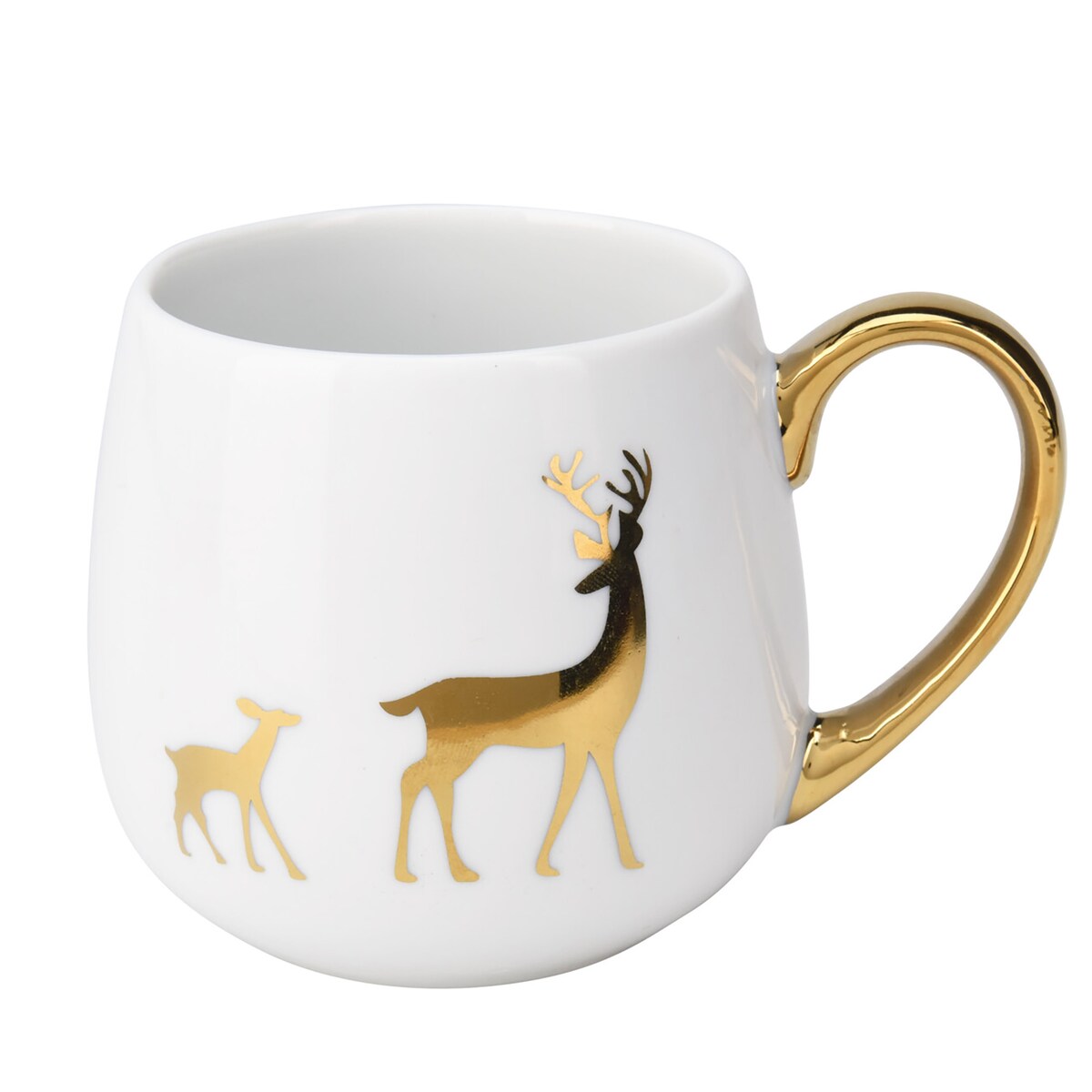 Kubek Z Uchem Świąteczny Porcelanowy Biało-Złoty 375 Ml Renifer