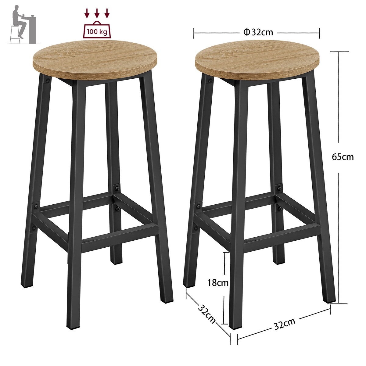 Taborety Barowe 2 Szt. Sonoma