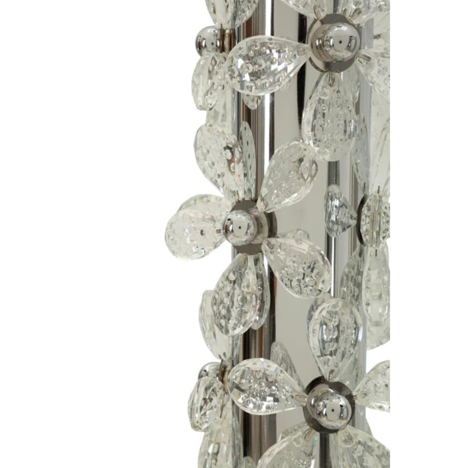 Lampa stołowa Flower, kolor srebrny i biały, żelazo i metal, 35 x 35 x 74 cm, 1 x E27, max. 40 W, motyw: kwiaty, styl glamour, Mauro Ferretti