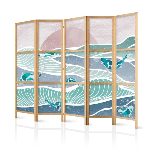 Parawan japoński Zwierzęta 225x172 cm 5-częściowy szary