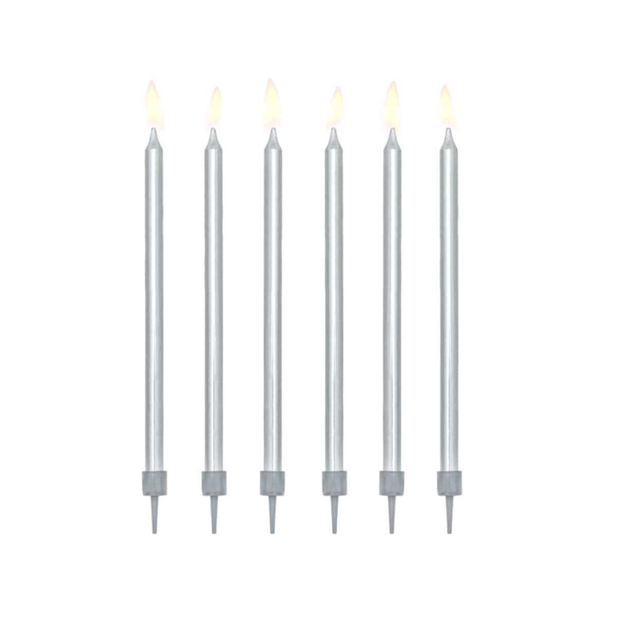 Świeczki urodzinowe gładkie, srebrny, 12,5cm (1 op. / 12 szt.)