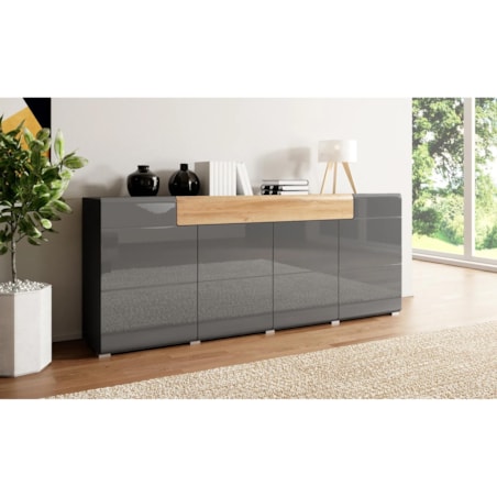Komoda TOLEDO 210 4D1S antracyt połysk/dąb grandson