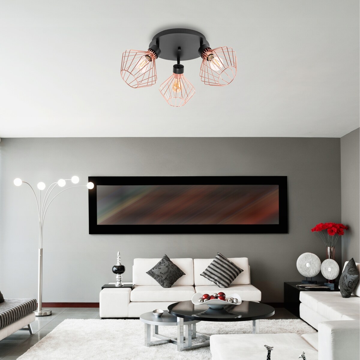 Lampa Potrójna Metalowa Loft Plafon Czarna Rose