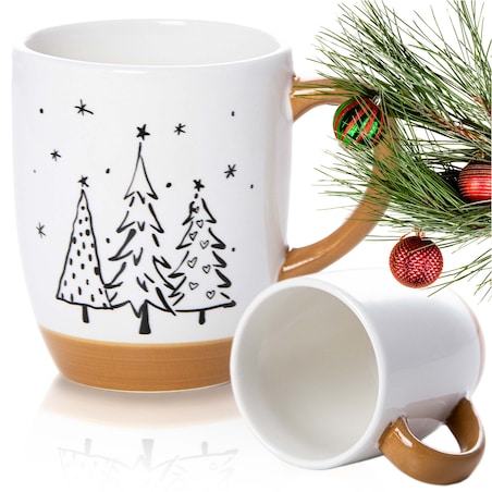 Kubek Świąteczny Ceramiczny Na Prezent 330 Ml Boże Narodzenie Drzewka 3 Choinki