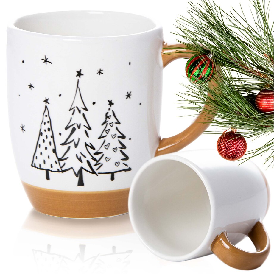 Kubek Świąteczny Ceramiczny Na Prezent 330 Ml Boże Narodzenie Drzewka 3 Choinki
