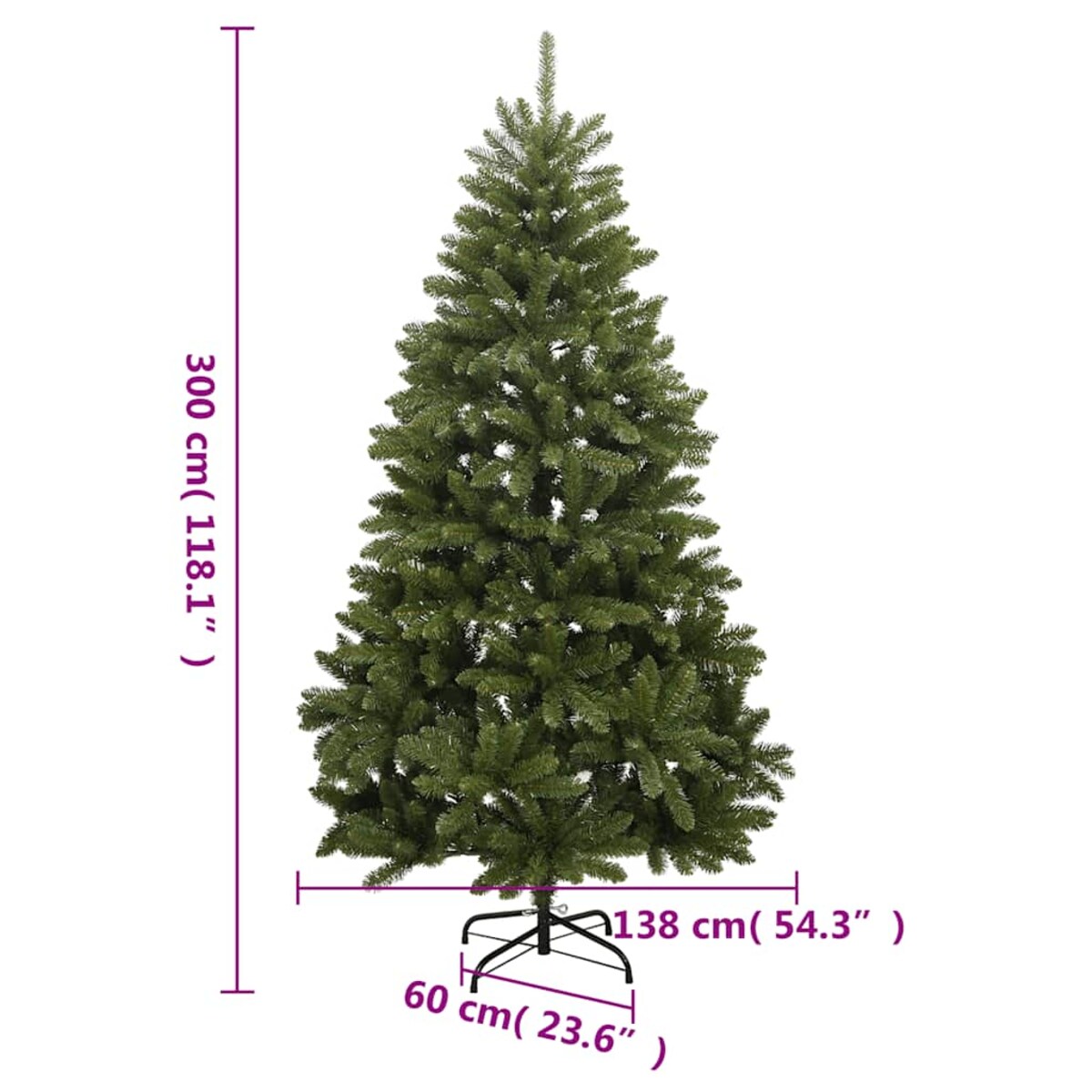 vidaXL Sztuczna choinka na zawiasach, 300 lampek LED i bombki, 300 cm
