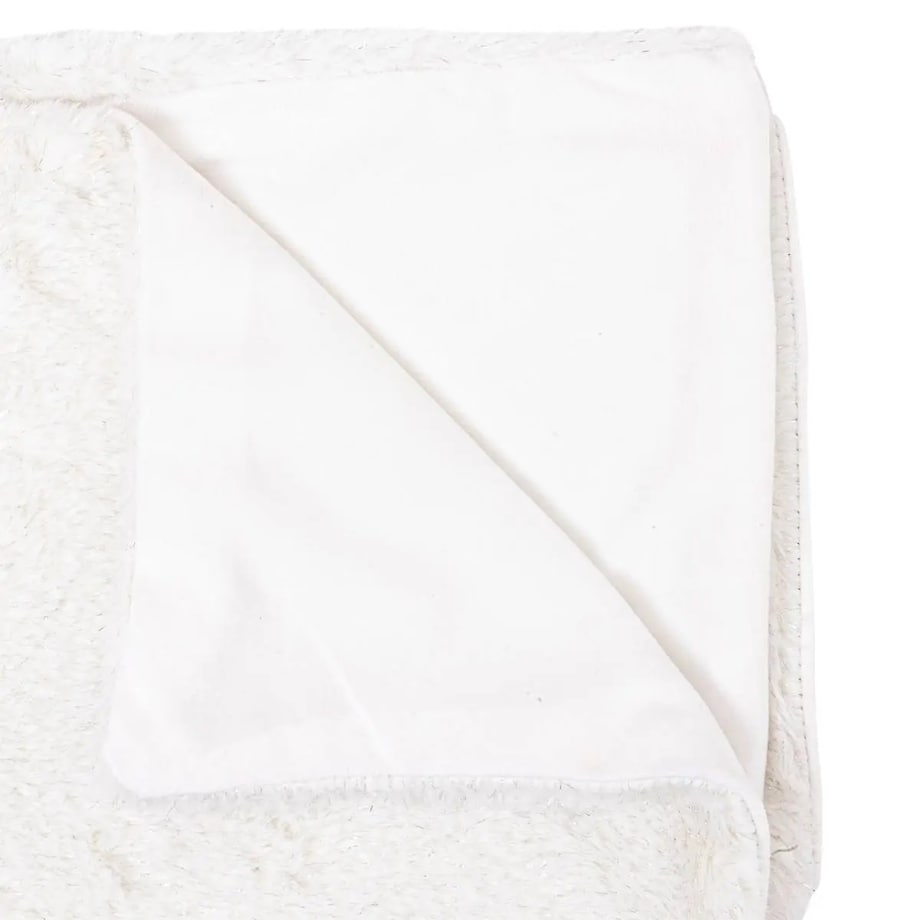 Pled koc pluszowy biały ze srebrną nitką 130x180 cm