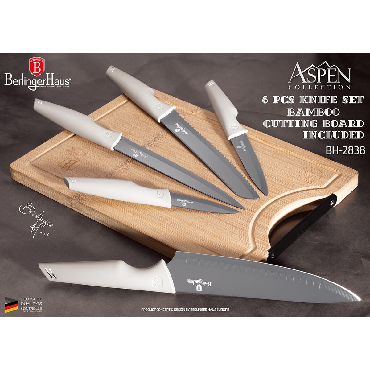 Zestaw noży z deską do krojenia 6 elementów BERLINGER HAUS Aspen
