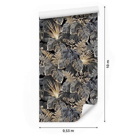 Tapeta Tropikalne LIŚCIE Rośliny Egzotyczne Złoto