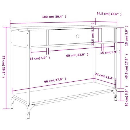vidaXL Stolik konsolowy, czarny, 100x34,5x75 cm