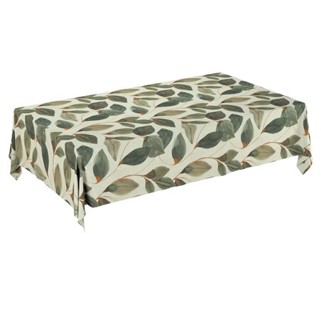 Obrus prostokątny 130 x 210 cm brązowo-pomarańczowe liście na szarym lnianym tle