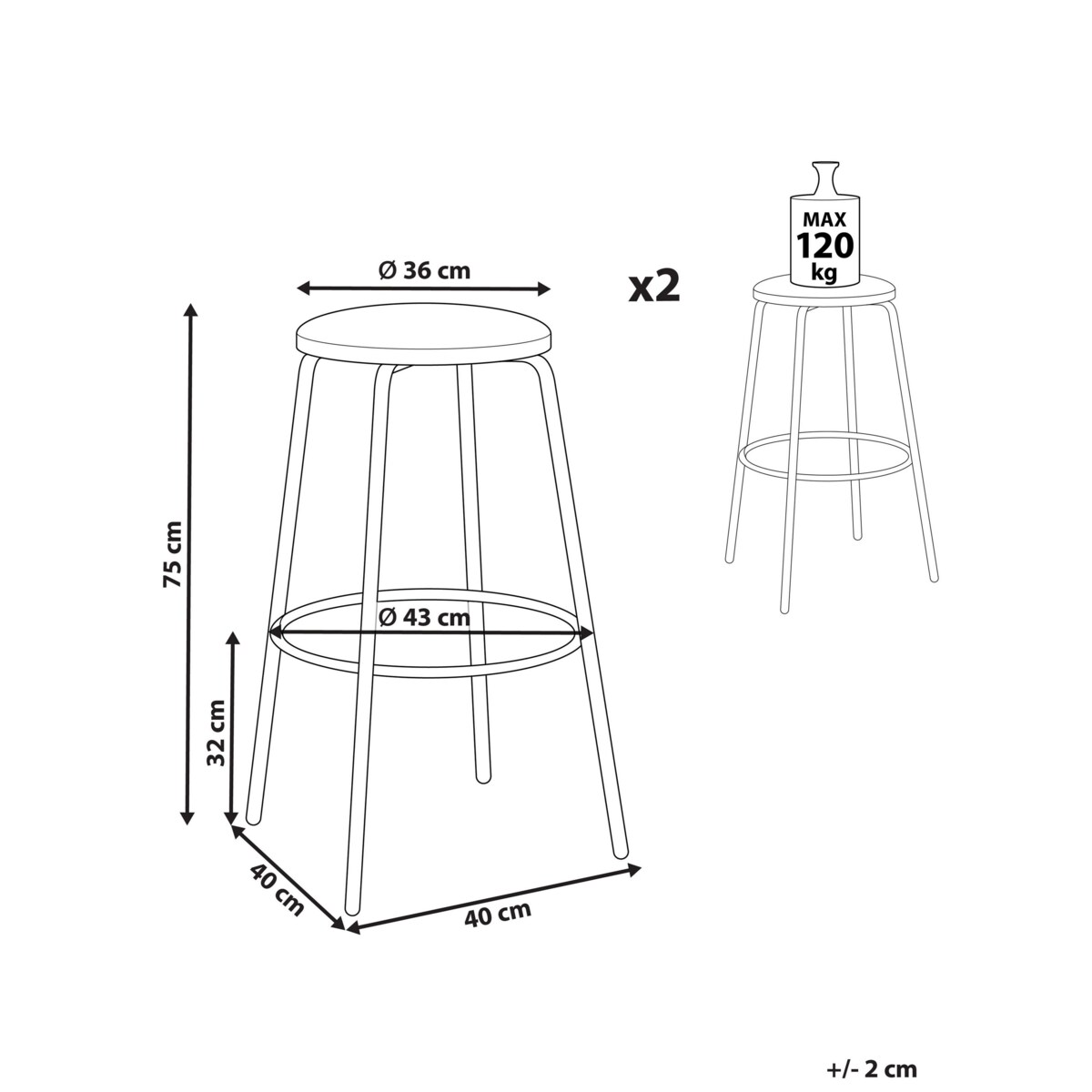 Zestaw 2 stołków barowych welurowy złamana biel MORTON