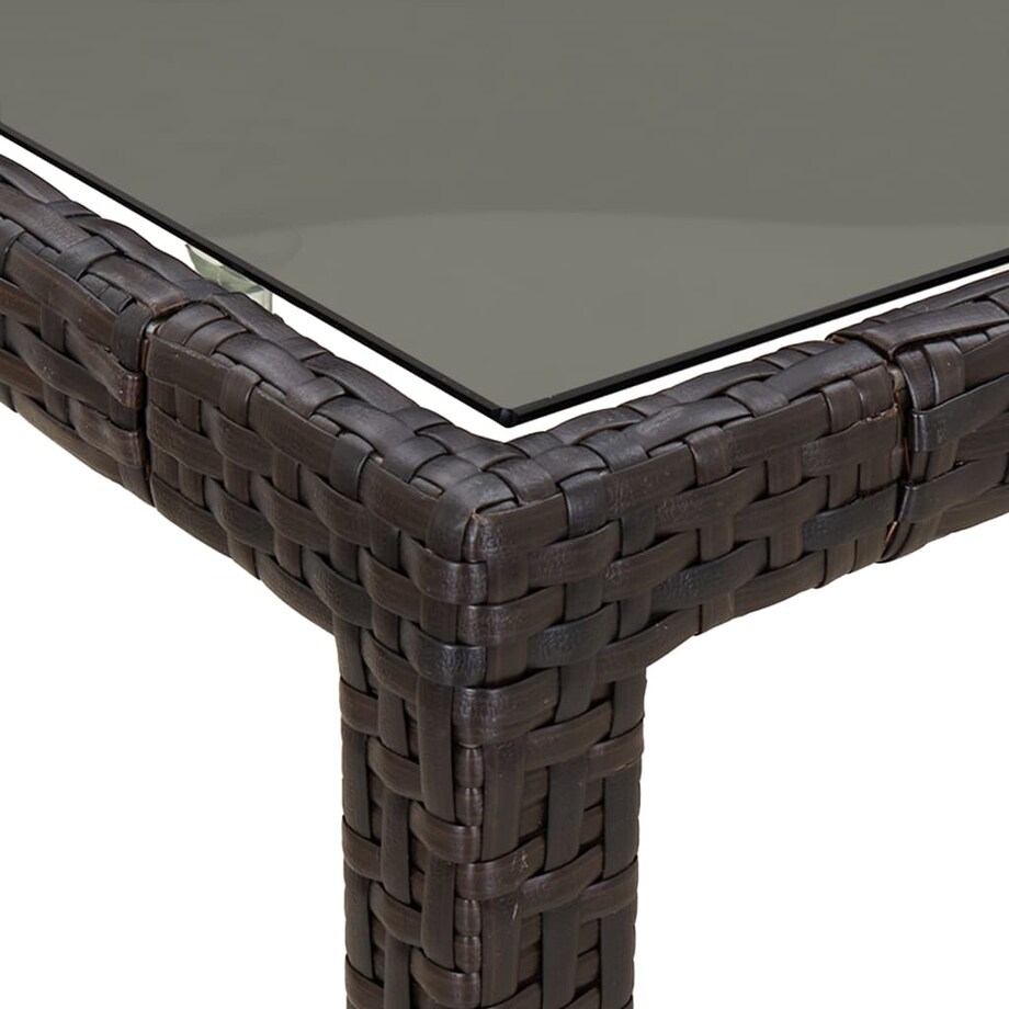 vidaXL Stół ogrodowy, 150x90x75 cm, szkło i rattan PE, brązowy