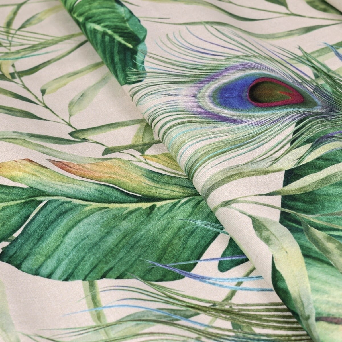 Obrus Velvet - Pawie Pióra - 120x180 cm - zielony