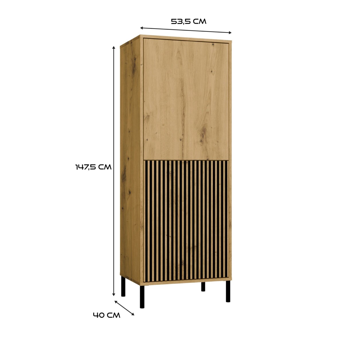 Witryna KAMARO 2DK SLIM/GŁADKI DĄB ARTISAN Lamele Front Ryflowany + Klasyczny