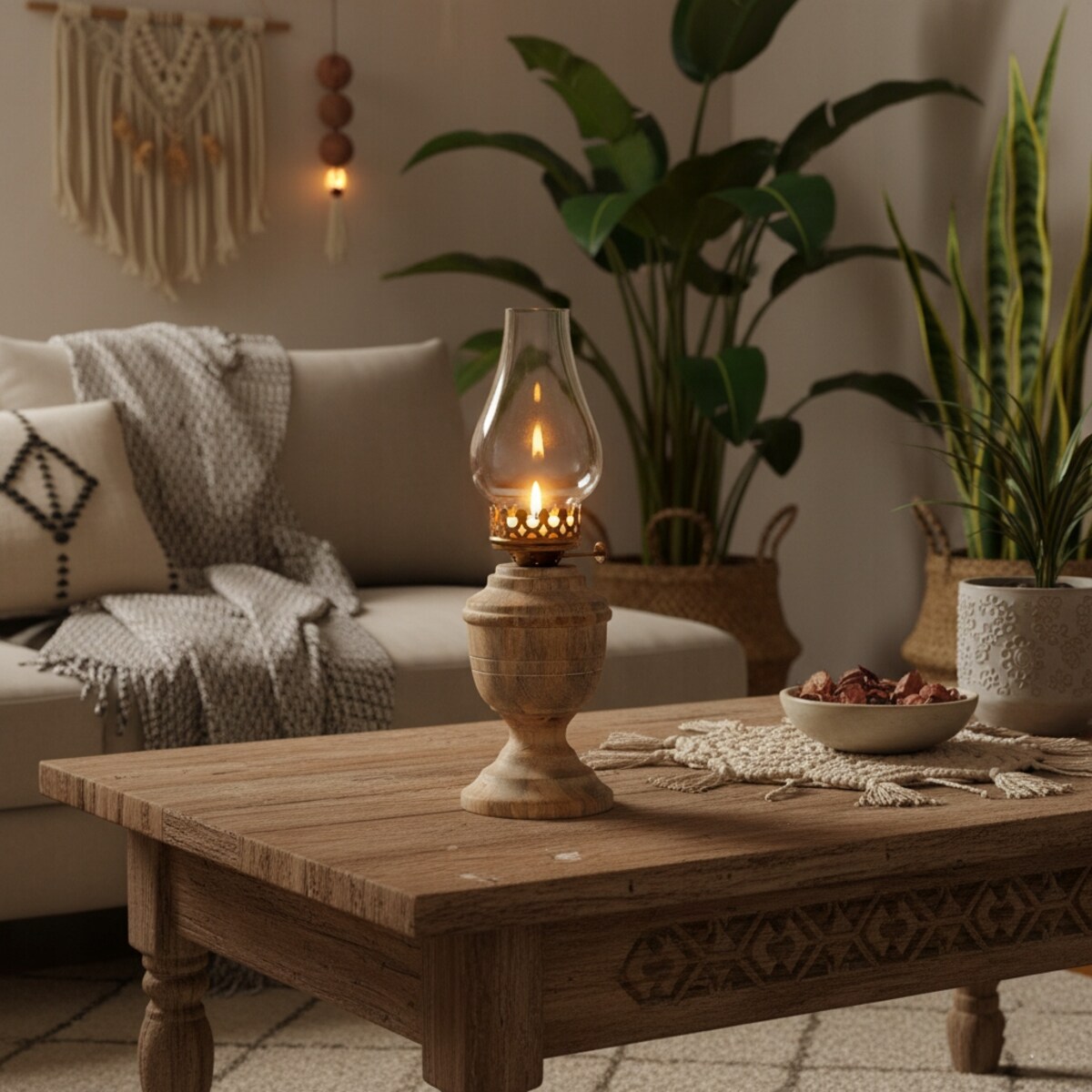 ŚWIECZNIK TEALIGHT LAMPA NAFTOWA DREWNIANY DEKORACJA OZDOBA DO DOMU 30cm