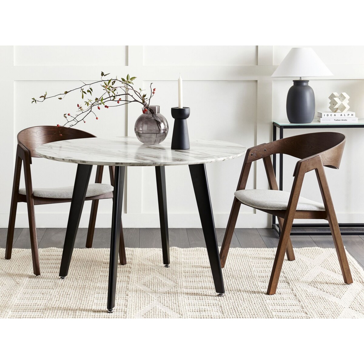 Zestaw 2 krzeseł do jadalni ciemne drewno z szarym YUBA