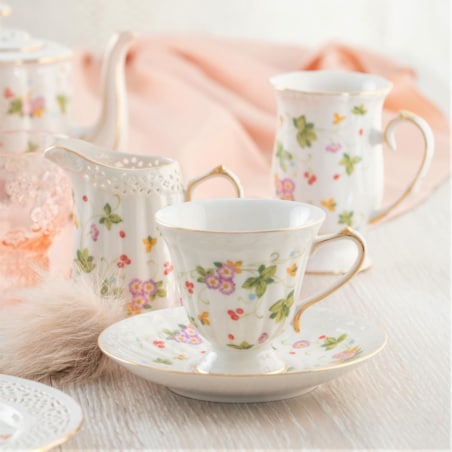 VILLA ITALIA Filiżanka do herbaty porcelanowa 180 ml ze spodkiem WALENCJA Ivory