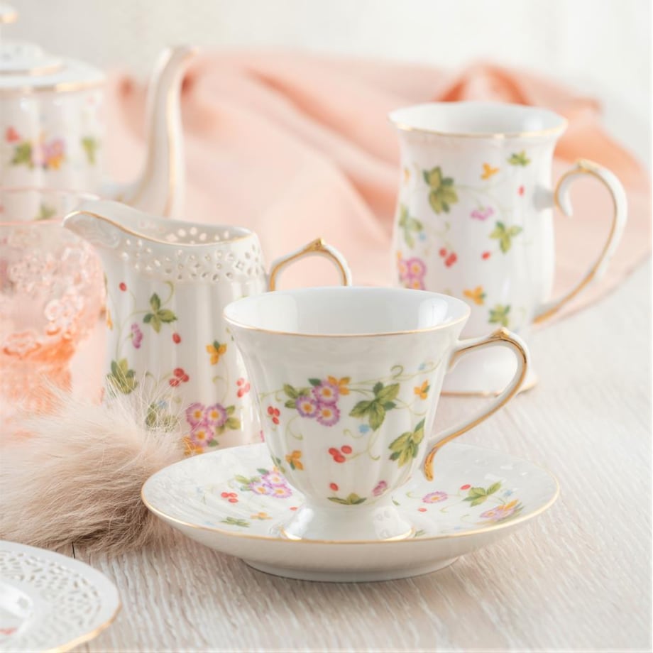 VILLA ITALIA Filiżanka do herbaty porcelanowa 180 ml ze spodkiem WALENCJA Ivory