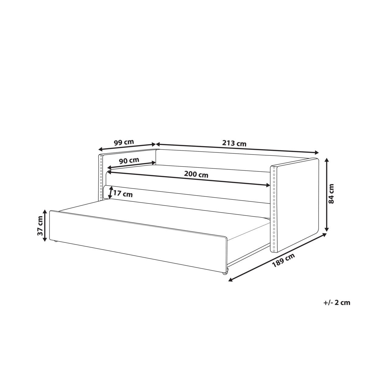 Łóżko wysuwane welurowe 90 x 200 cm beżowe TROYES