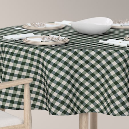 Obrus okrągły 130 x 130 cm zielono-biała kratka (1,5x1,5cm)