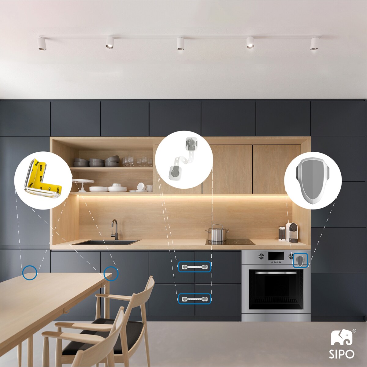 zabezpieczenia szaf i szuflad z funkcją smart lock, sipo, zestaw 6 sztuk