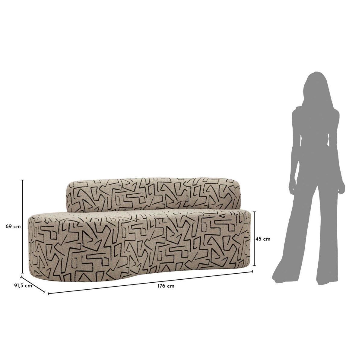 Sofa Nairobi, kolor wielokolorowy, poliester i sklejka, 176 x 91,5 x 69 cm, styl nowoczesny, do salonu, Mauro Ferretti