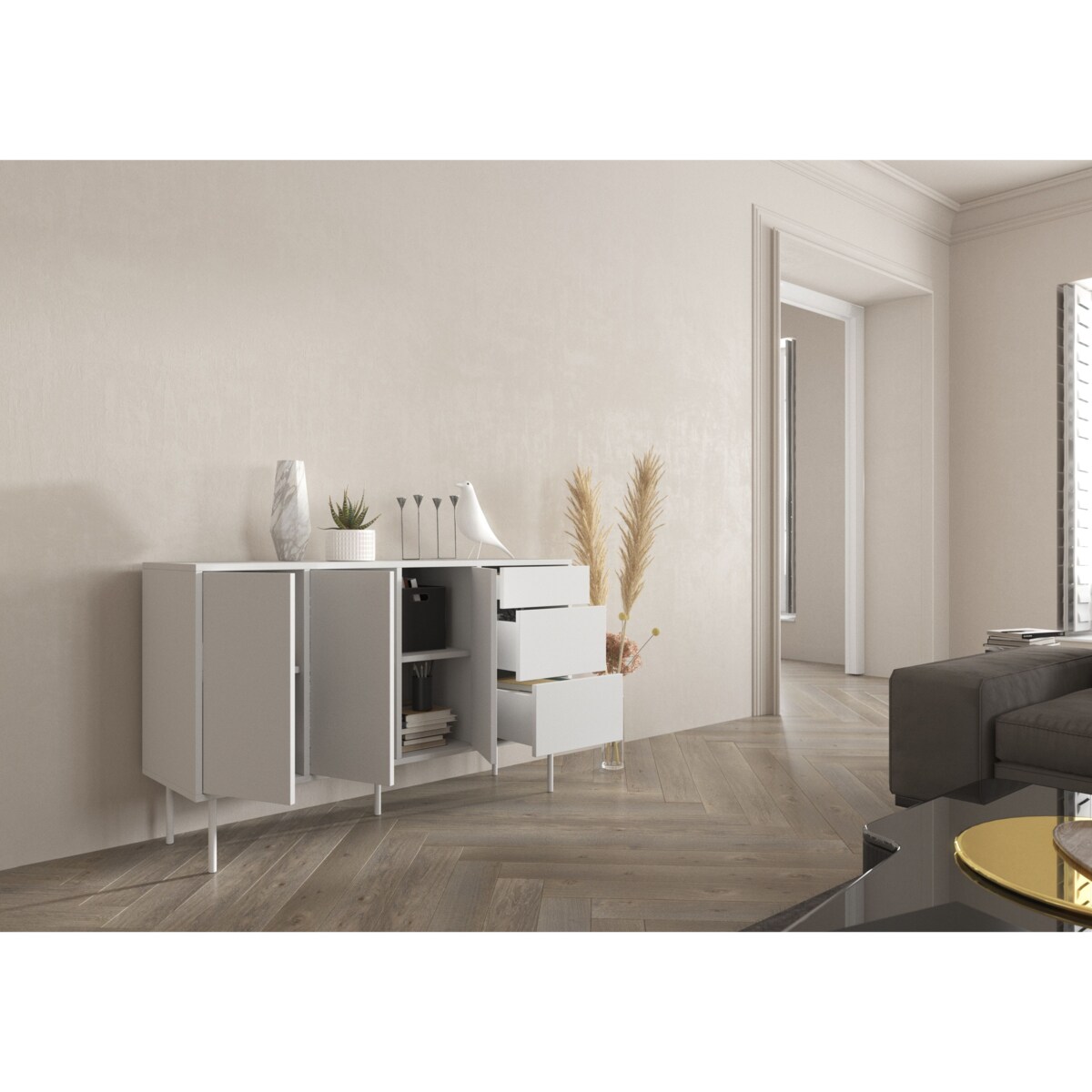 Biała nowoczesna komoda Dancan MIRKA / szer. 130 cm