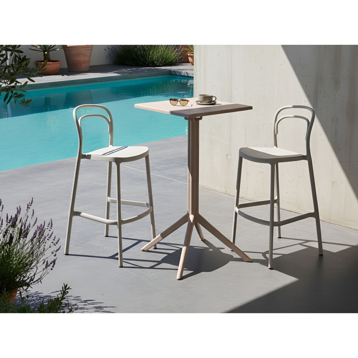 Stolik ogrodowy barowy LEMNOS 60 cm 60 cm Beżowy